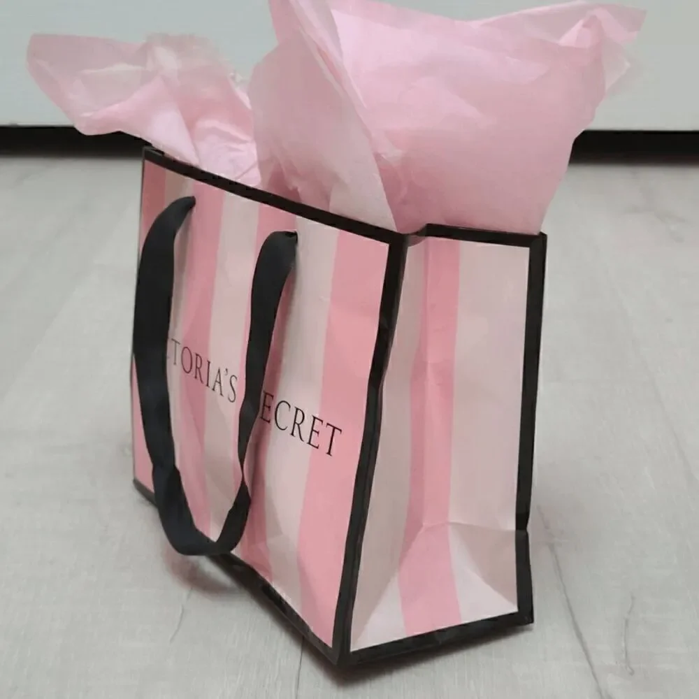 💗 VICTORIA'S SECRET Empty Paper Pink Shopping Gift Bag Cloth Handles w/Tissues